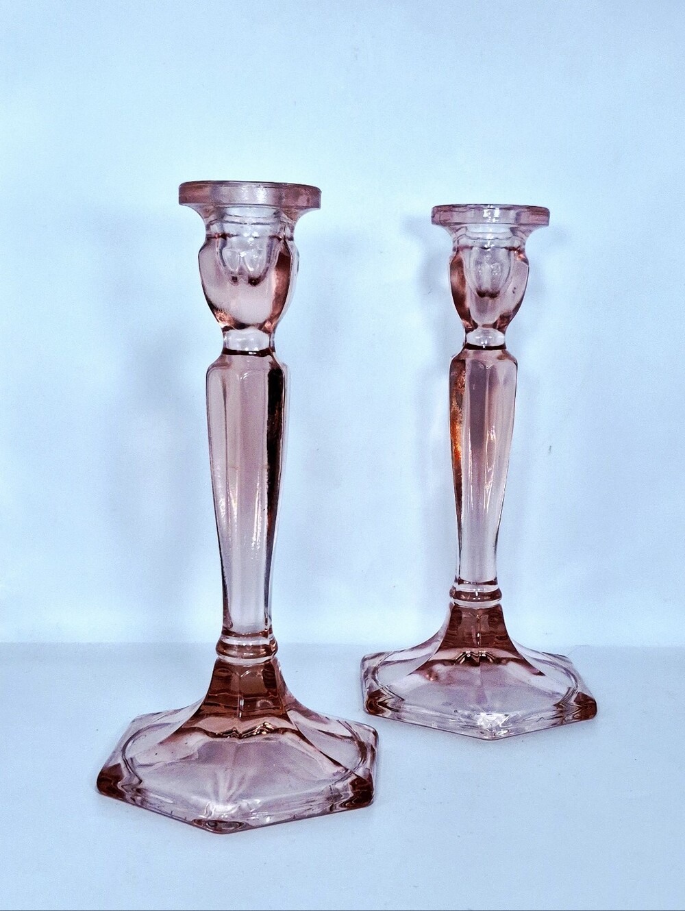 Vintage Fenton Dusty Rose Pink Glass Candlestick Holders - Pair #449